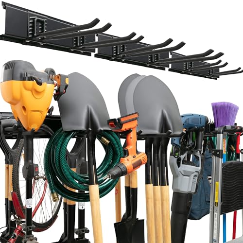 Garage Tool Organizer Wall Mount 48-Inch Storage Rack with Adjustable Hooks
