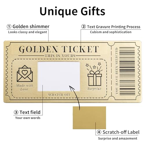 A-1 Piece Golden Ticket Scratch-off Card with Envelope - Personalized Surprise Gift for Birthdays, Valentine's Day, Christmas, and Special Occasions