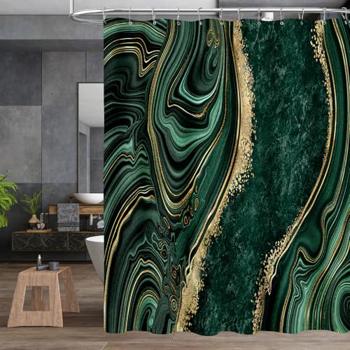Emerald Green Marble 4-Piece Bathroom Decor Set with Shower Curtain & Rugs