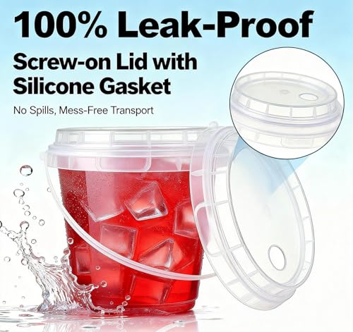 75 Pack Reusable Plastic Drink Buckets with Lids & Straws, 24 oz Party Beverage Pails