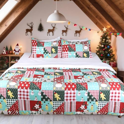 Gogreen Christmas Duvet Cover Set King Size 3P Microfiber Bedding with Zipper