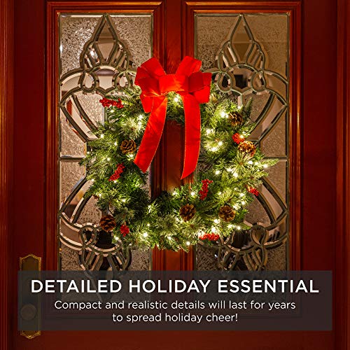30-Inch Pre-Lit Artificial Christmas Wreath with 100 Lights and Pine Cones