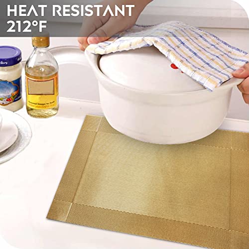 Trophable Set of 6 Gold Woven Heat-Resistant Placemats - Stylish Table Decor