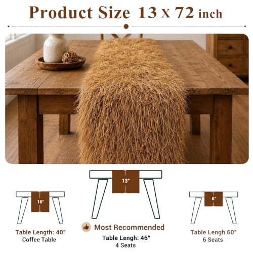 XLX TURF 13" x 72" Fake Thatch Table Runner - Yellow Grass Hay for Western Fall Party Decor