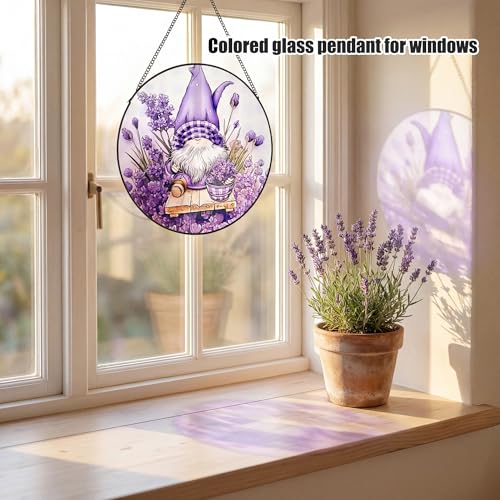 Purple Garden Gnome Stained Glass Sun Catcher, 9.8in