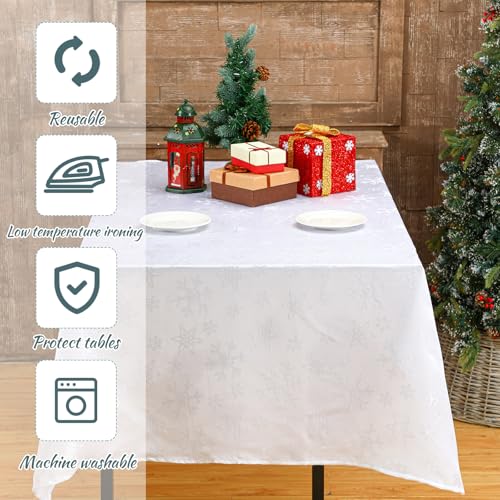 Tegeme 2 Pack Christmas Snowflakes Tablecloth 52 x 70 Inches White Holiday Decor