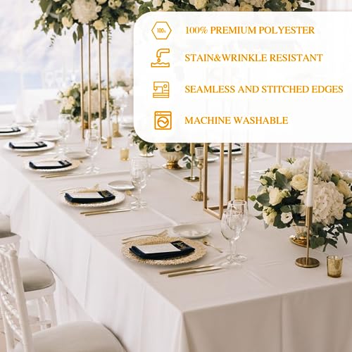 6-Pack Rectangle Tablecloths 60x102 Inch for 6ft Tables, White Polyester