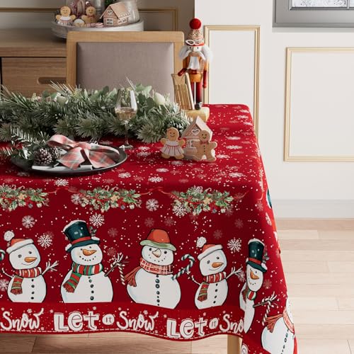 XCHI Red Snowman Christmas Tablecloth 60x84 Inch Washable Holiday Decor