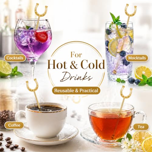 Gold Horseshoe Drink Stirrers 6 Inch Plastic, 30 Pcs - Horse Racing Party Supplies