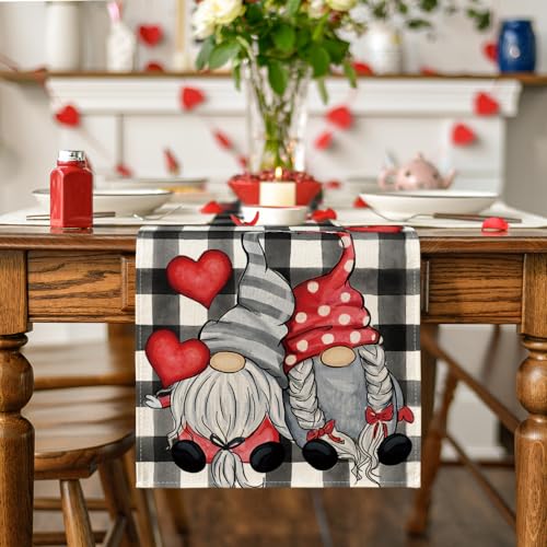 Artoid Mode Hearts Gnomes Valentine's Table Runner 13x72 Inch Black Home Decor