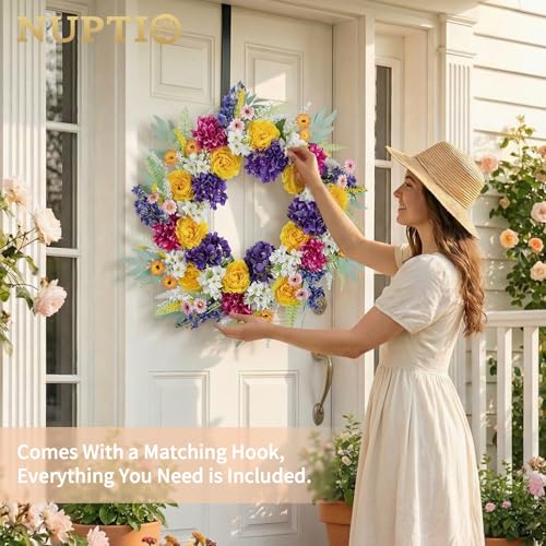 26 Inch Artificial Spring and Summer Wreath for Front Door with Hanger