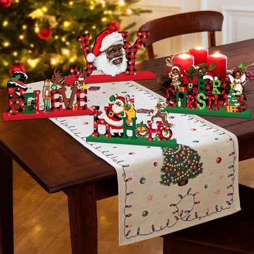 4pcs Black Santa Christmas Decorations Wood Centerpieces