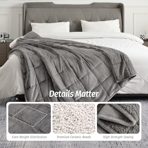 15 lb Weighted Blanket with Sherpa Fleece - 48"x72" Grey Heavy Throw