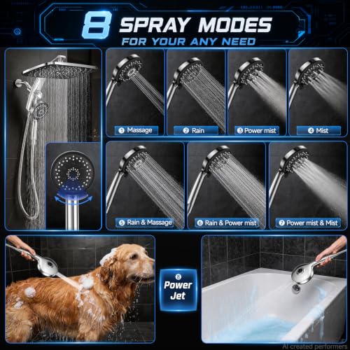 14-Inch Dual Rainfall Shower Head Combo with Magnetic Handheld Sprayer