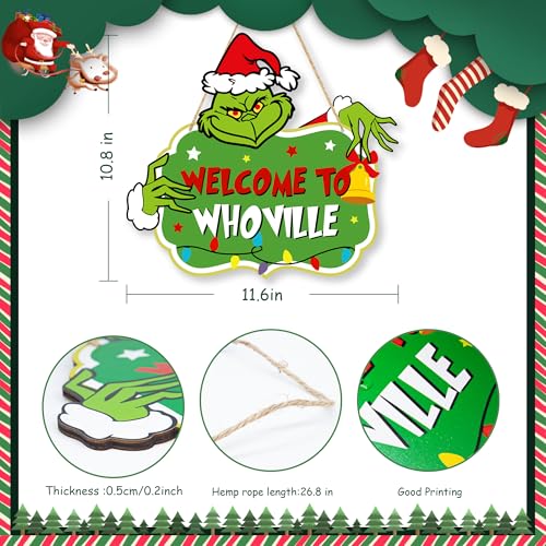 LOCOLY Welcome to Whoville Wooden Christmas Door Sign – Green