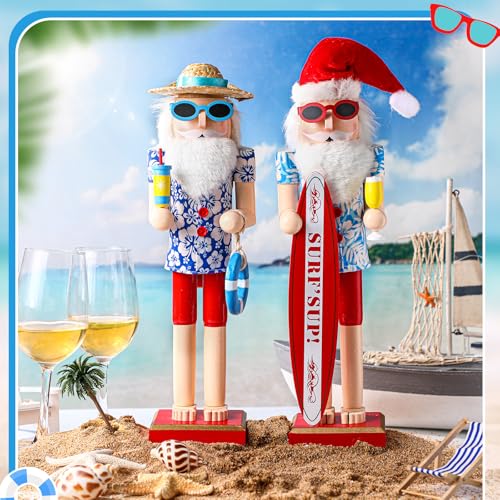 RattanView 2-Pack 15in Hawaiian Santa Nutcrackers – Surf Beach Christmas Decor