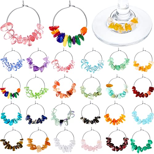 Leinuosen 24 Pcs Wine Glass Charms with Gemstone Beads Drink Markers