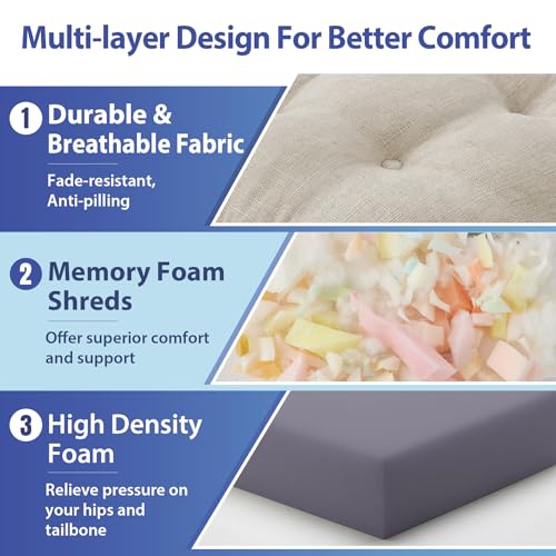 Memory Foam Dining Chair Cushions, Non-Slip Seat Pads with Ties, Set of 4