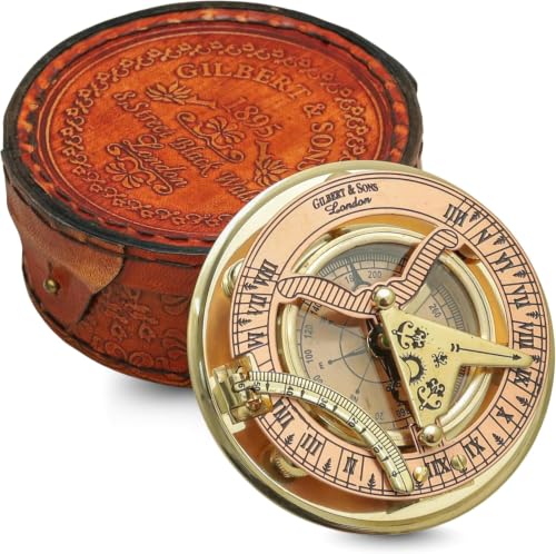 Engraved Brass Sundial Compass with Leather Box - Scripture Gift