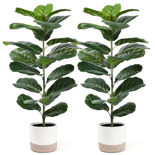 30" Faux Fiddle Leaf Fig Trees - 2 Pack with Woven Baskets