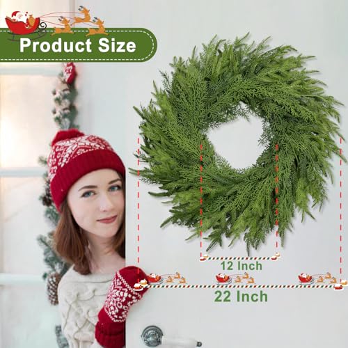 OZFHUA 26 Inch Artificial Pine Christmas Wreath for Front Door & Indoor/Outdoor Decor