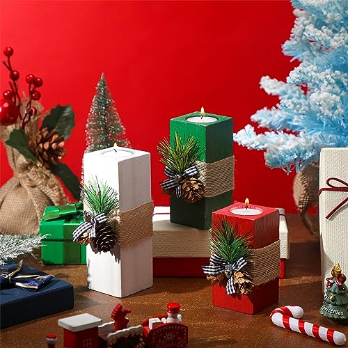 3-Piece Wooden Christmas Candle Holder Set for Table Centerpiece Decor