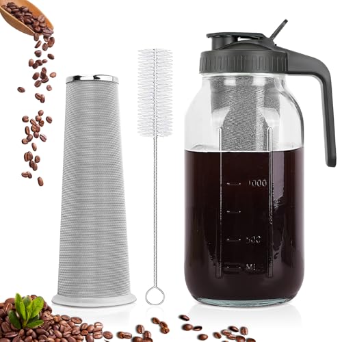 64 oz Cold Brew Coffee Maker - Glass Mason Jar Pitcher with Filter