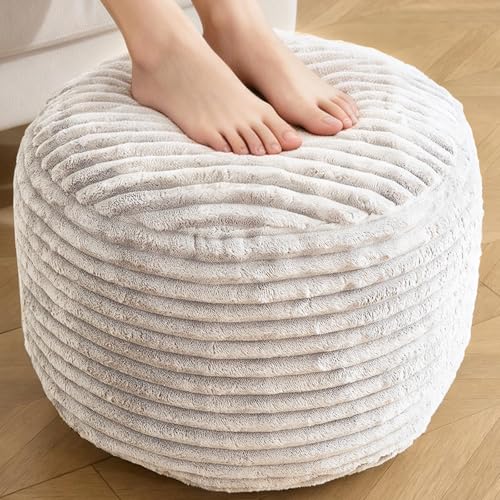 Round Corduroy Ottoman Footrest - 20x15 Inch Memory Foam Pouf for Living Room