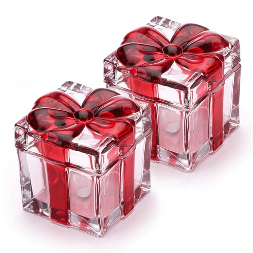 Gkesgm 2 Pack Christmas Candy Jars Red Glass Sugar Containers with Bowknot Lids - Holiday Decor