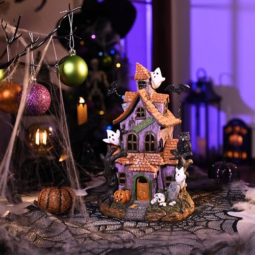 Lighted Halloween Village Haunted House Decor - 9 Inch LED Resin Statue