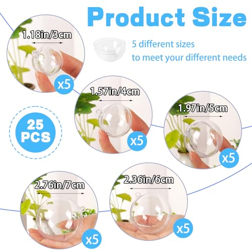 Clear Plastic Fillable Ornaments Set - 25 DIY Craft Balls in 5 Sizes