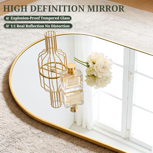 Arched Full Length Floor Mirror 64"x21" with Stand & Aluminum Frame