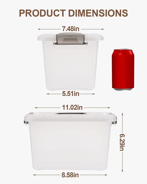 Citylife 6 QT Clear Plastic Storage Bins with Lids - Stackable Organizing Containers | 4 Packs with Grey Handles