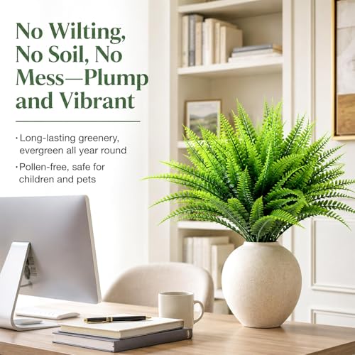 10PCS Artificial Boston Fern Stems - Realistic Faux Greenery for Decor
