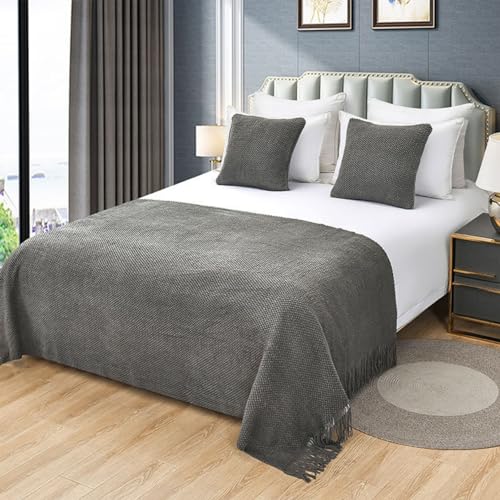 Soft Grey Knit Bed Runner Decorative Scarf Cover for Foot of Bed