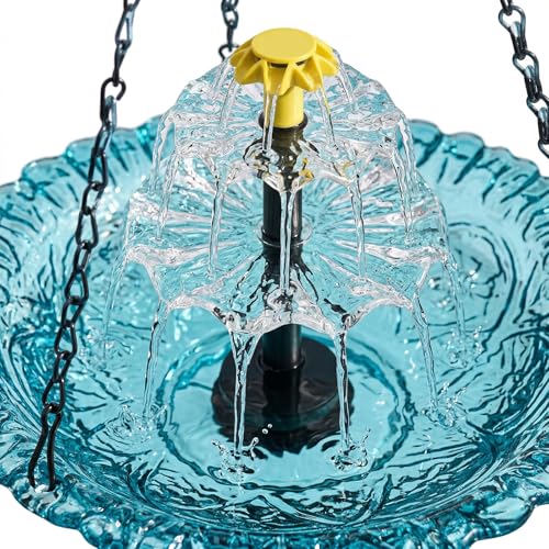 Solar Powered Glass Hanging Bird Bath Fountain for Garden Decor