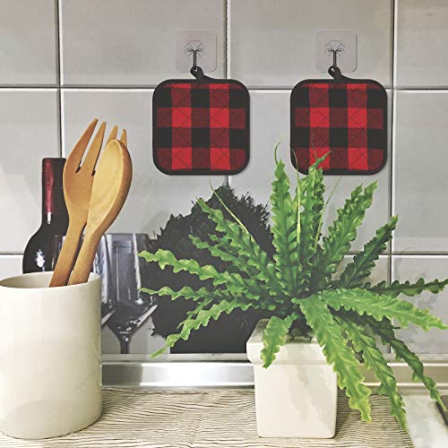 Whaline Red Black Buffalo Plaid Oven Mitts & Pot Holders Set 6pcs Heat-Resistant Kitchen Accessories