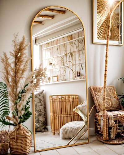 Arched Full Length Floor Mirror (58" x 19") - Gold Aluminum Frame