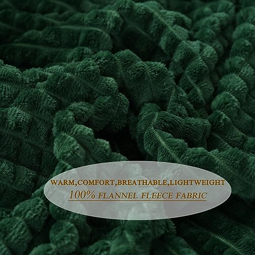 Dark Green Flannel Fleece Throw Blanket, 50"x60" Soft Square Grid Design