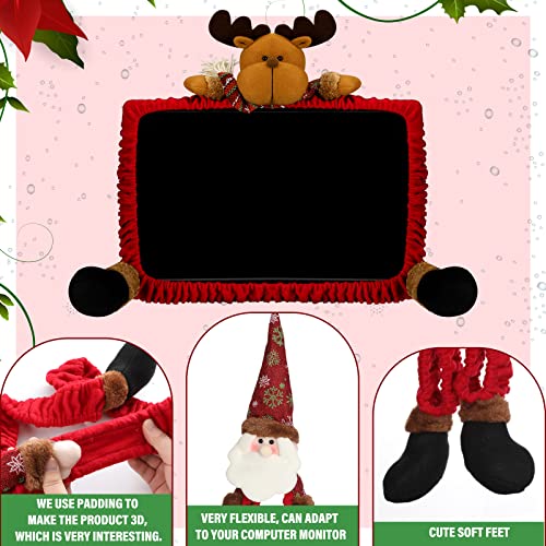 Oudain 2-Pack Christmas Monitor Covers with Santa & Reindeer Decorations, Fits 19-27 inch Screens