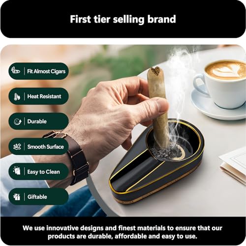 Ceramic Cigar Ashtray for Patio and Home - Heat-Resistant Single Slot