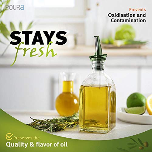 Airtight Olive Oil Pour Spout - One-Handed Bottle Pourer, Green - 2 Pack