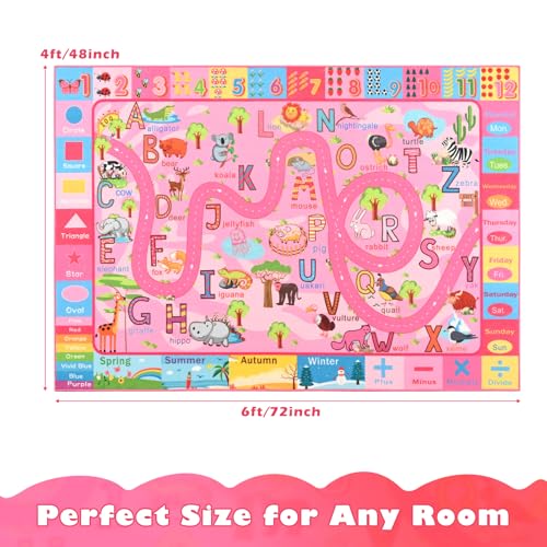 Educational Kids Play Rug 4x6 Pink ABC Learning Carpet for Classroom