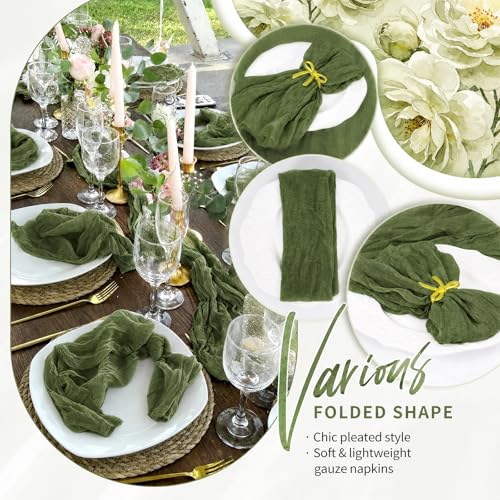 120 Pack Olive Green Cheesecloth Napkins, 20x20 Rustic Gauze Table Napkins