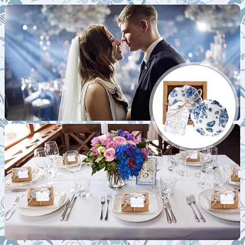 Teenyyou 50 Pack Blue Floral Ceramic Bowls - Wedding Favors & Holiday Gift Set