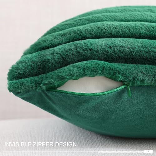 Pallene Faux Fur Throw Pillow Covers 12x20 Set of 2 Christmas Green - Soft Velvet & Rabbit Fur Design