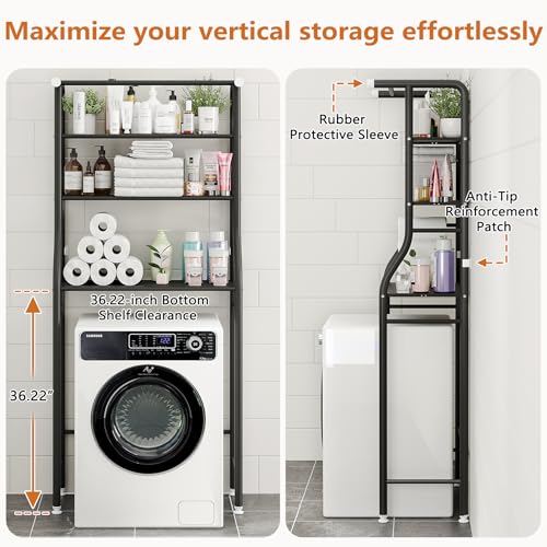 UDEAR Black 3-Tier Over Toilet Storage Rack with Hanging Rod Bathroom Organizer