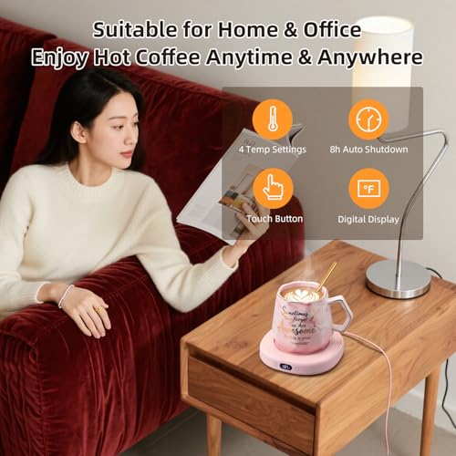 Pink Mug with Warmer Set - Electric Heated Coffee & Tea Cup with Temperature Control