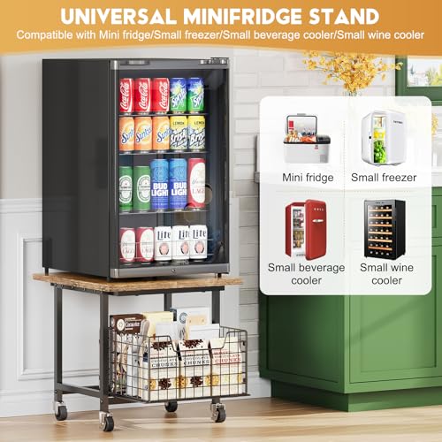 Heavy-Duty Mini Fridge Stand with Storage Drawer & Wheels (300 lb Capacity)