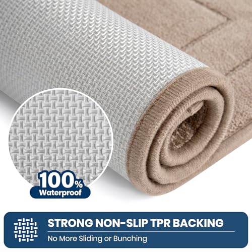 2-Piece Kitchen Rug Set, Non-Slip Washable Runner Mats, Beige